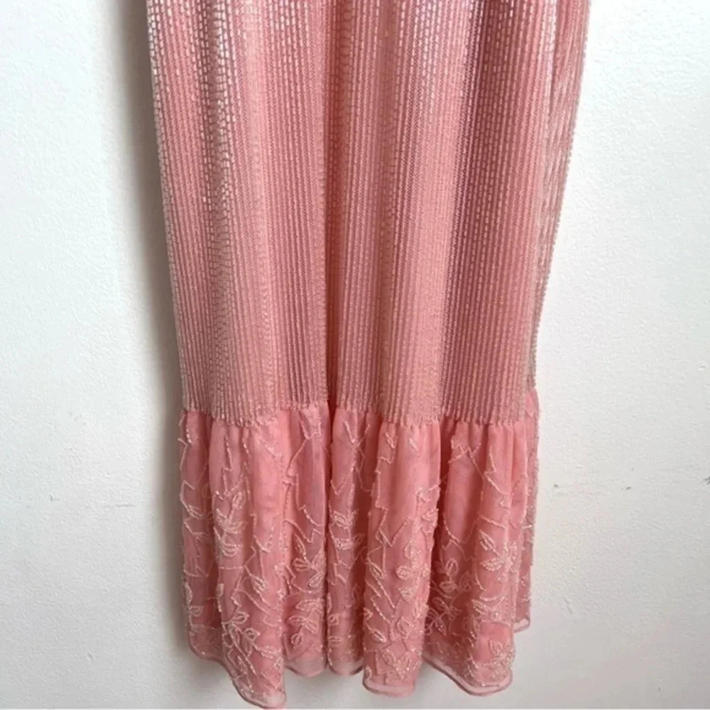 Pink‎ A-Line Ruffle Hemline Midi Beaded Dress - Picture 4 of 14